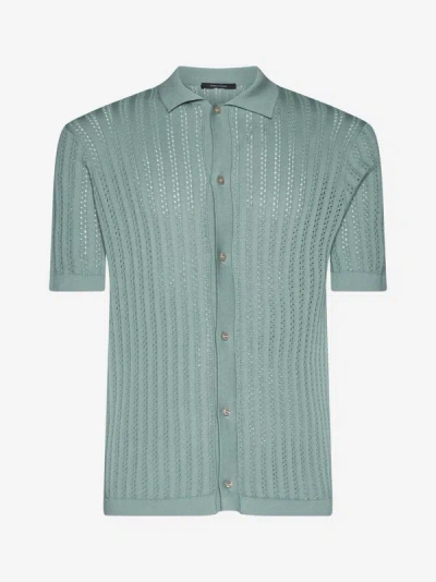 Shop Tagliatore Crochet Ribbed Cotton Shirt In Green
