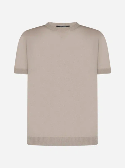Shop Tagliatore Knit Cotton T-shirt In Taupe