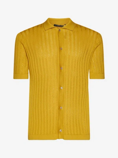 Shop Tagliatore Crochet Ribbed Cotton Shirt In Yellow