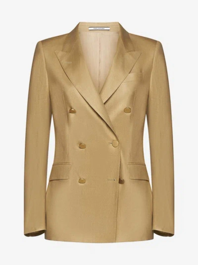 Shop Tagliatore Parigi Wool-blend Double-breasted Blazer In Golden Beige