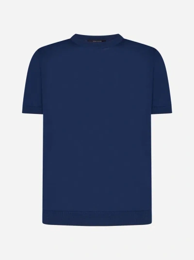 Shop Tagliatore Knit Cotton T-shirt In Blue