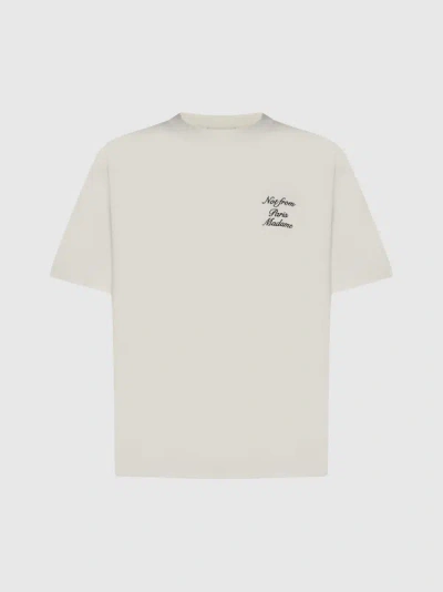 Shop Drôle De Monsieur Slogan Cursive Cotton T-shirt In Cream