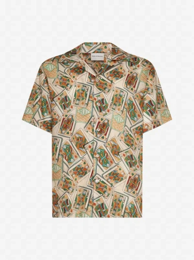 Shop Drôle De Monsieur Jeu De Cartes Linen-blend Shirt In Peach