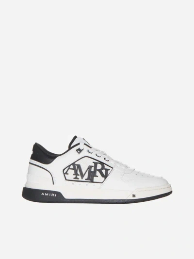 Shop Amiri Leather Low Sneakers In White,black
