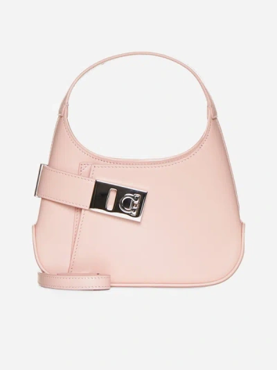 Shop Ferragamo Arch Mini Leather Hobo Bag In Nylund Pink