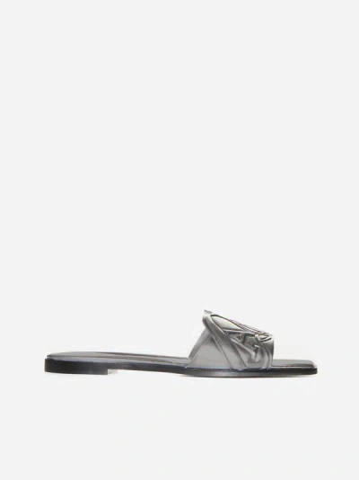 Shop Alexander Mcqueen Seal Leather Flat Sandals In Silver