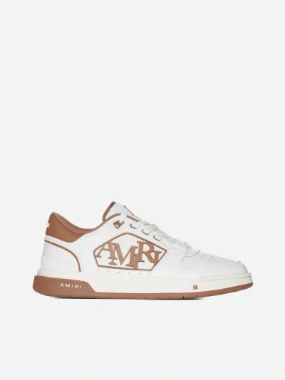 Shop Amiri Leather Low Sneakers In White,brown