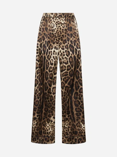 Shop Dolce & Gabbana Animalier Print Silk Trousers In Leo