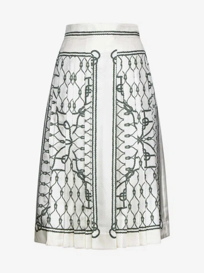 Shop Tory Burch Print Silk Skirt In White,green