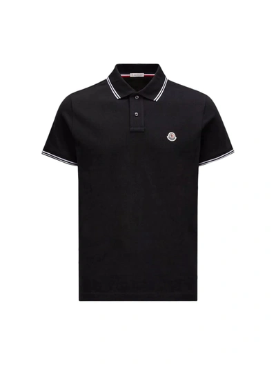 Shop Moncler Polo Shirt With Iconic Felt In Black