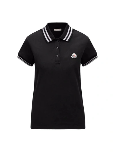Shop Moncler Polo Shirt With Logo Patch In Black