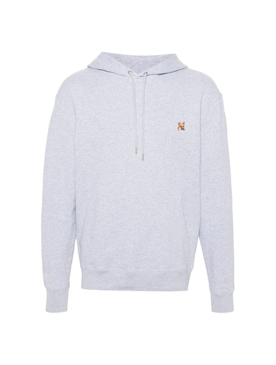 Shop Maison Kitsuné Regular Hoodie With Patch In Grey