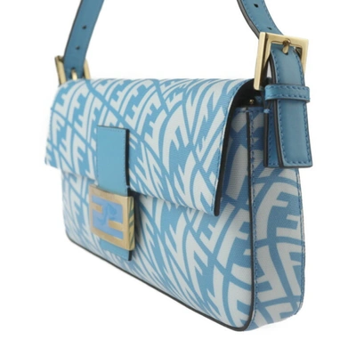 Shop Fendi Mamma Baguette Blue Canvas Shoulder Bag ()
