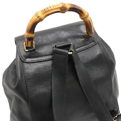 Shop Gucci Bamboo Black Leather Backpack Bag ()