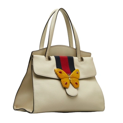 Shop Gucci Butterfly White Leather Tote Bag ()