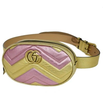 Shop Gucci Marmont Gold Leather Shoulder Bag ()