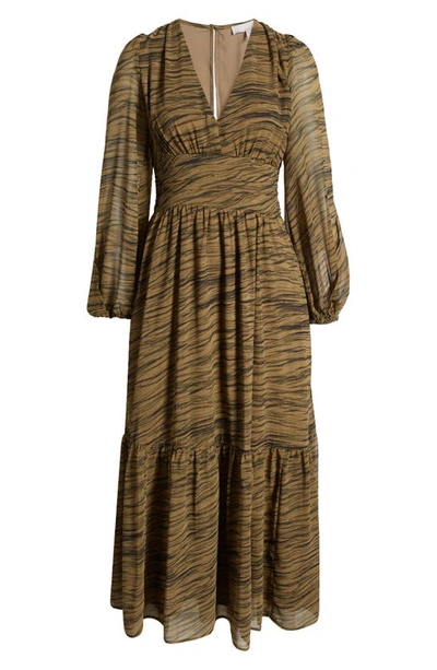 Shop Chelsea28 Split Long Sleeve Tiered Dress In Olive- Black Geode Stripe