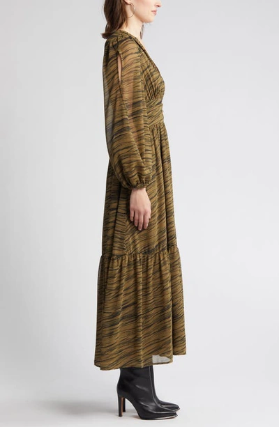 Shop Chelsea28 Split Long Sleeve Tiered Dress In Olive- Black Geode Stripe