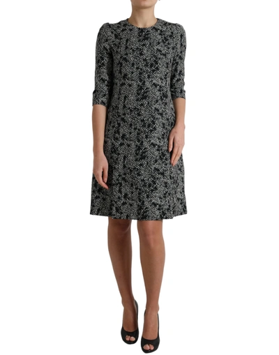 Shop Dolce & Gabbana Black Chevron Polyester Shift Mini Dress