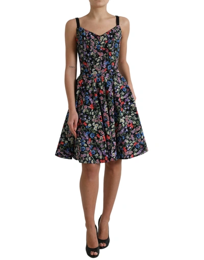 Shop Dolce & Gabbana Black Polyester Floral A-line Sleeveless Mini Dress