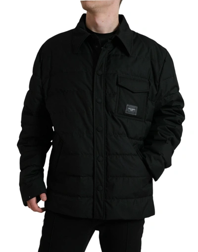 Shop Dolce & Gabbana Black Polyester Quilted Logo Patch Jacket