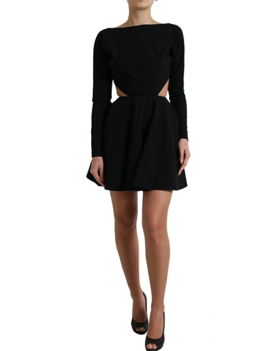 Shop Dolce & Gabbana Black Viscose Cut Out A-line Long Sleeves Mini Dress
