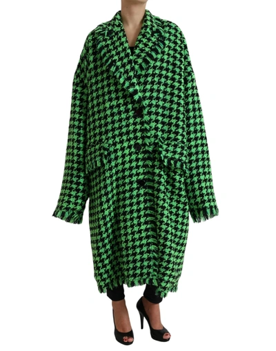 Shop Dolce & Gabbana Green Houndstooth Full Sleeve Long Coat Jacket