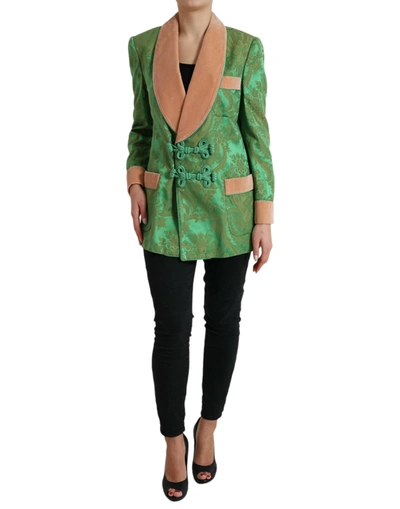 Shop Dolce & Gabbana Green Floral Double Breasted Coat Jacket