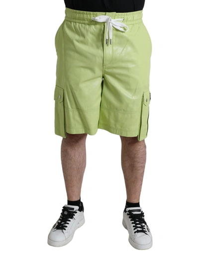 Shop Dolce & Gabbana Light Green Cotton Men Cargo Bermuda Shorts