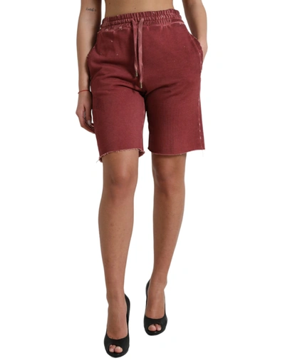 Shop Dolce & Gabbana Maroon Cotton High Waist Sweatshorts Shorts