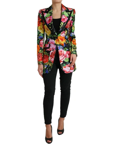 Shop Dolce & Gabbana Multicolor Floral Print Silk Blazer Jacket