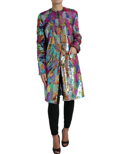 Shop Dolce & Gabbana Multicolor Polyester Sequined Coat Jacket