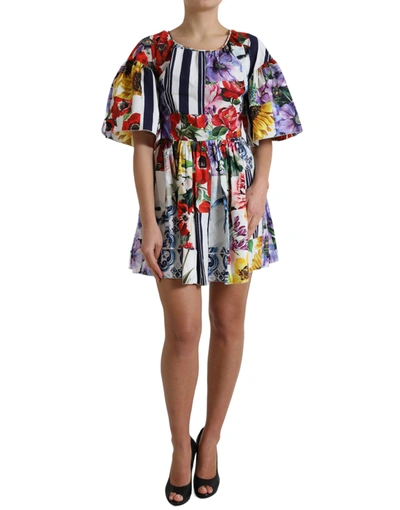 Shop Dolce & Gabbana Multicolor Striped Floral Print Mini Dress