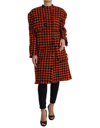 Shop Dolce & Gabbana Orange Houndstooth Long Sleeve Coat Jacket