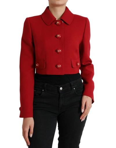 Shop Dolce & Gabbana Red Wool Cropped Short Button Coat Jacket
