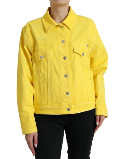 Shop Dolce & Gabbana Yellow Cotton Denim Jeans Button Coat Jacket