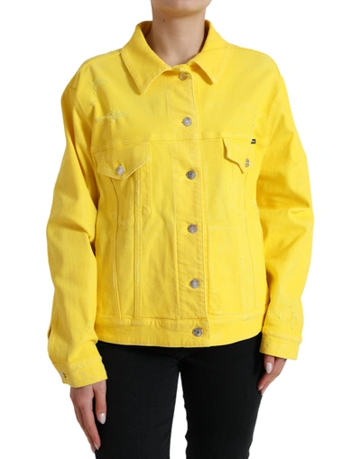 Shop Dolce & Gabbana Yellow Cotton Denim Jeans Coat Jacket