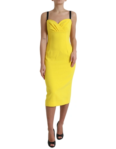 Shop Dolce & Gabbana Yellow Polyester Sleeveless Bodycon Midi Dress