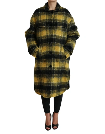 Shop Dolce & Gabbana Yellow Plaid Long Sleeve Casual Coat Jacket