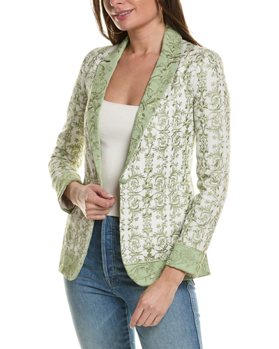 Shop Alice And Olivia Alice + Olivia Macey Fitted Linen-blend Blazer In Green