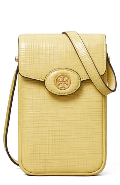 Shop Tory Burch Robinson Leather Phone Crossbody Bag In Pale Butter