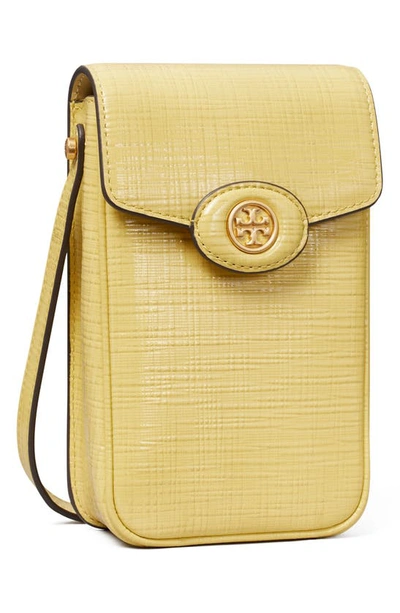 Shop Tory Burch Robinson Leather Phone Crossbody Bag In Pale Butter