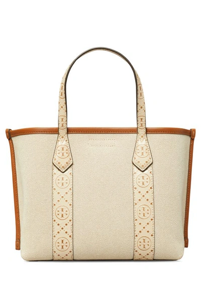 Shop Tory Burch Small Perry Triple Compartment Canvas Tote In New Cream