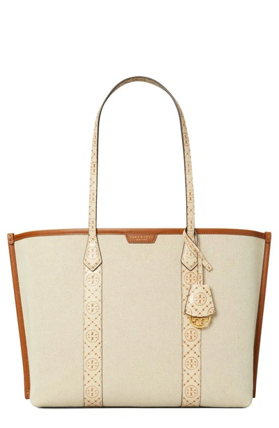 Shop Tory Burch Perry Triple Compartment Canvas Tote In New Cream