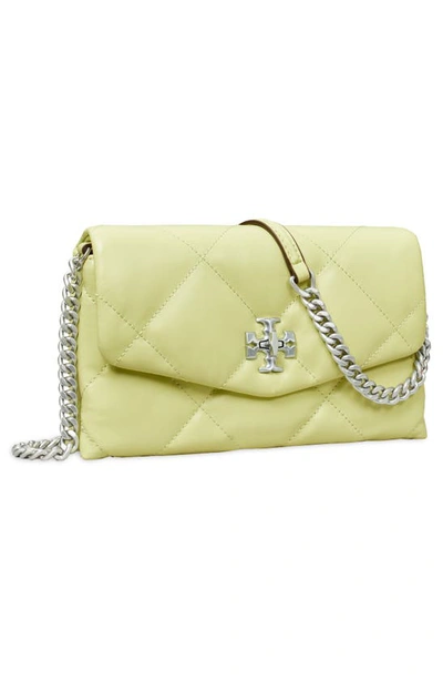 Shop Tory Burch Kira Diamond Quilted Leather Wallet On A Chain In Pear