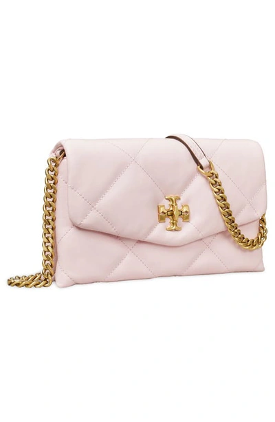 Shop Tory Burch Kira Diamond Quilted Leather Wallet On A Chain In Rose Salt