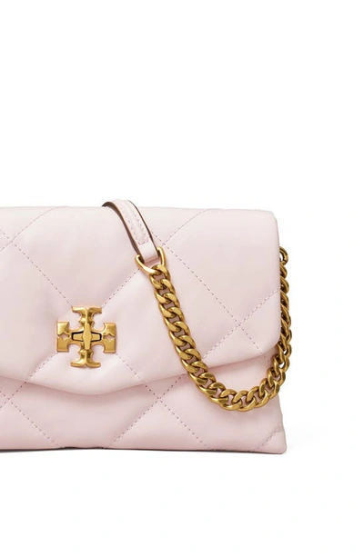 Shop Tory Burch Kira Diamond Quilted Leather Wallet On A Chain In Rose Salt