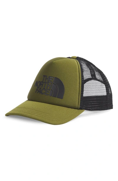 Shop The North Face Logo Trucker Hat In Forest Olive/ Tnf Black