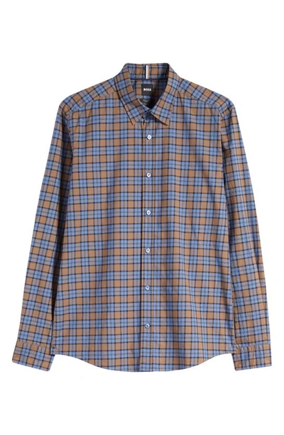 Shop Hugo Boss Liam Kent Regular Fit Check Stretch Cotton Button-up Shirt In Beige