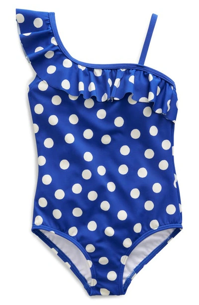Shop Mini Boden Kids' Polka Dot Ruffle One-piece Swimsuit In Navy, Ivory Spot